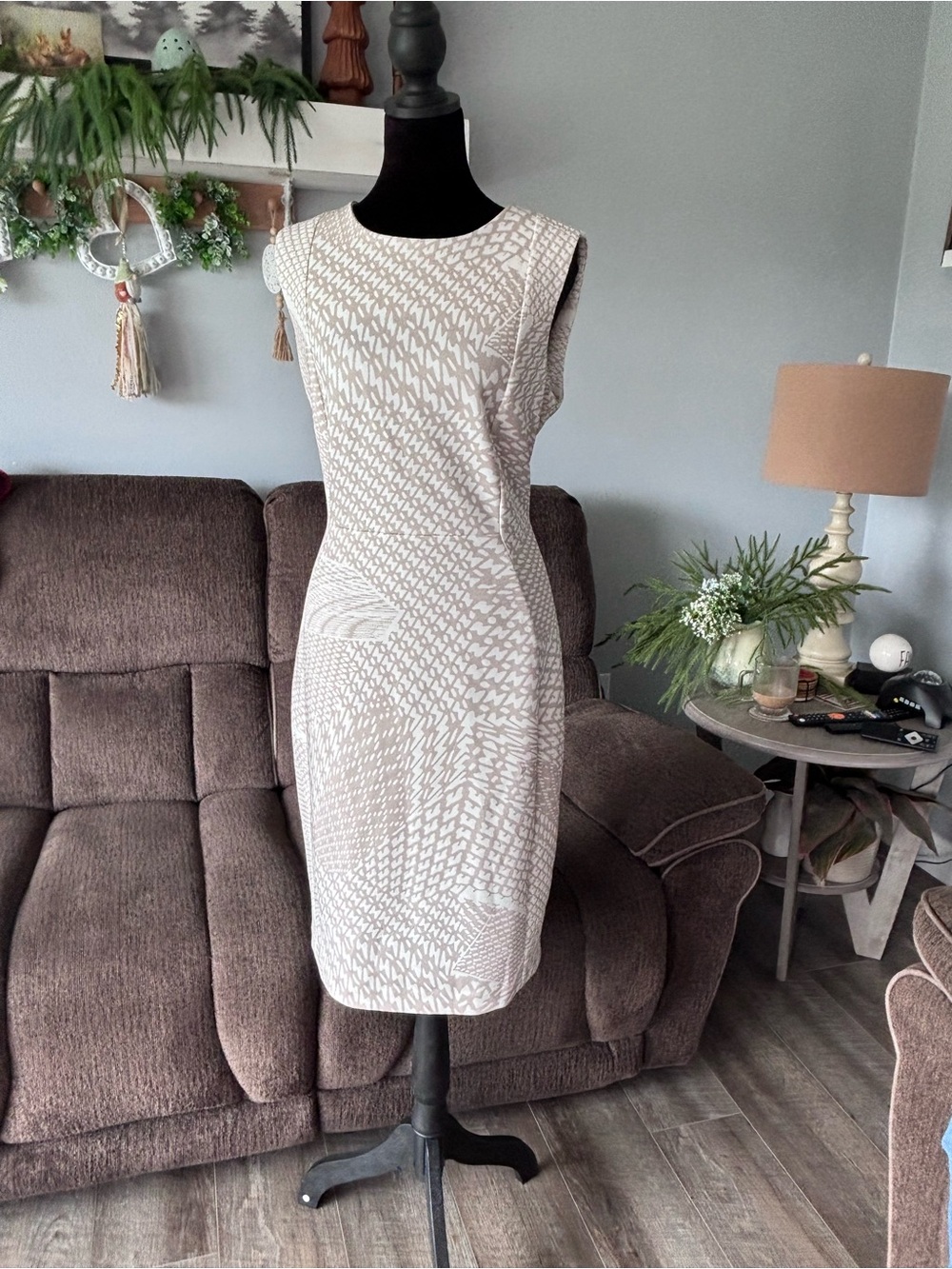 Calvin Klein Ivory Patterned Sheath Dress